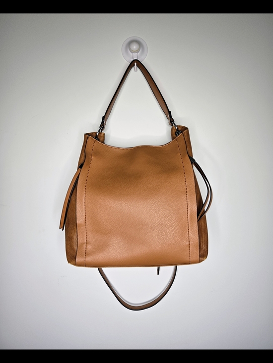 Handbags - Tan Faux Leather Slouchy Hobo Shoulder Bag with Textured Leather Trim Tote 12x12